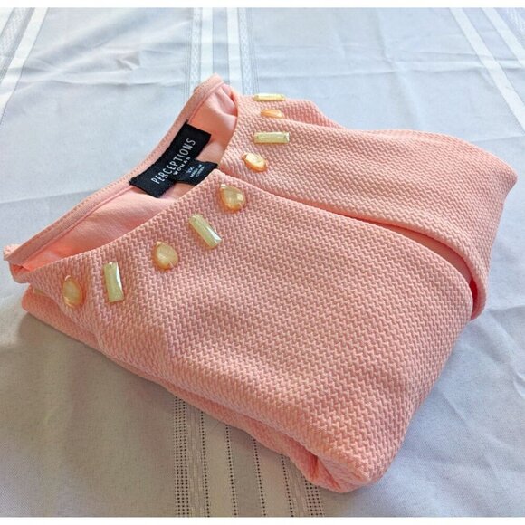 PERCEPTIONS Woman Textured Peach Cropped Embellished Cardigan Blazer Size 3X - Picture 6 of 6